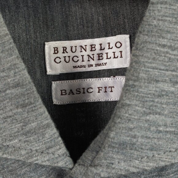 Brunello Cucinelli Dark Grey Silk & Cotton Jersey Button-Up Basic Fit Shirt - Picture 8 of 12